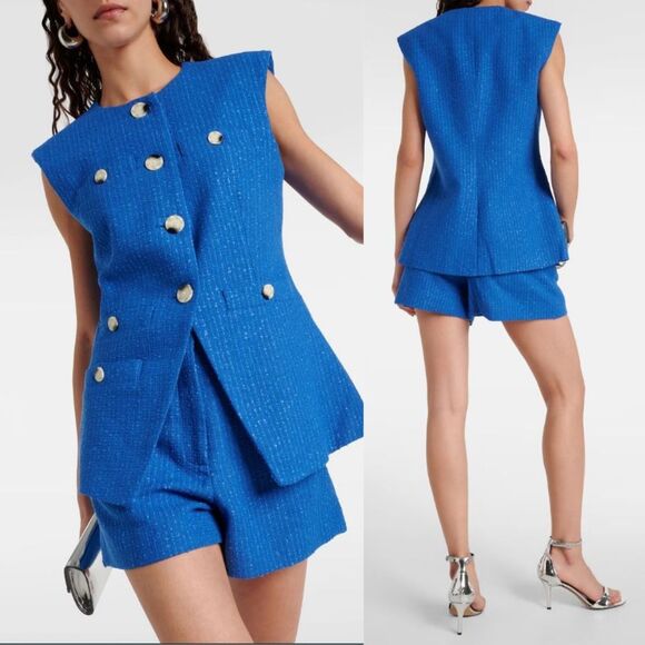 VERONICA BEARD Tamara Cotton-Blend Tweed Vest in Cobalt - Picture 2 of 10